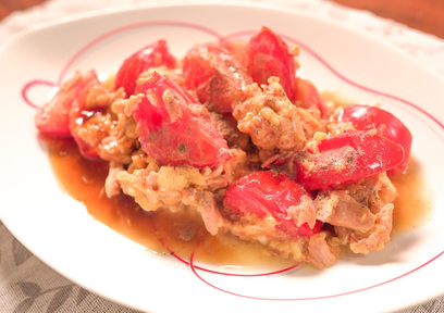 ヒハツのトマトスクランブルエッグ和風あん掛け